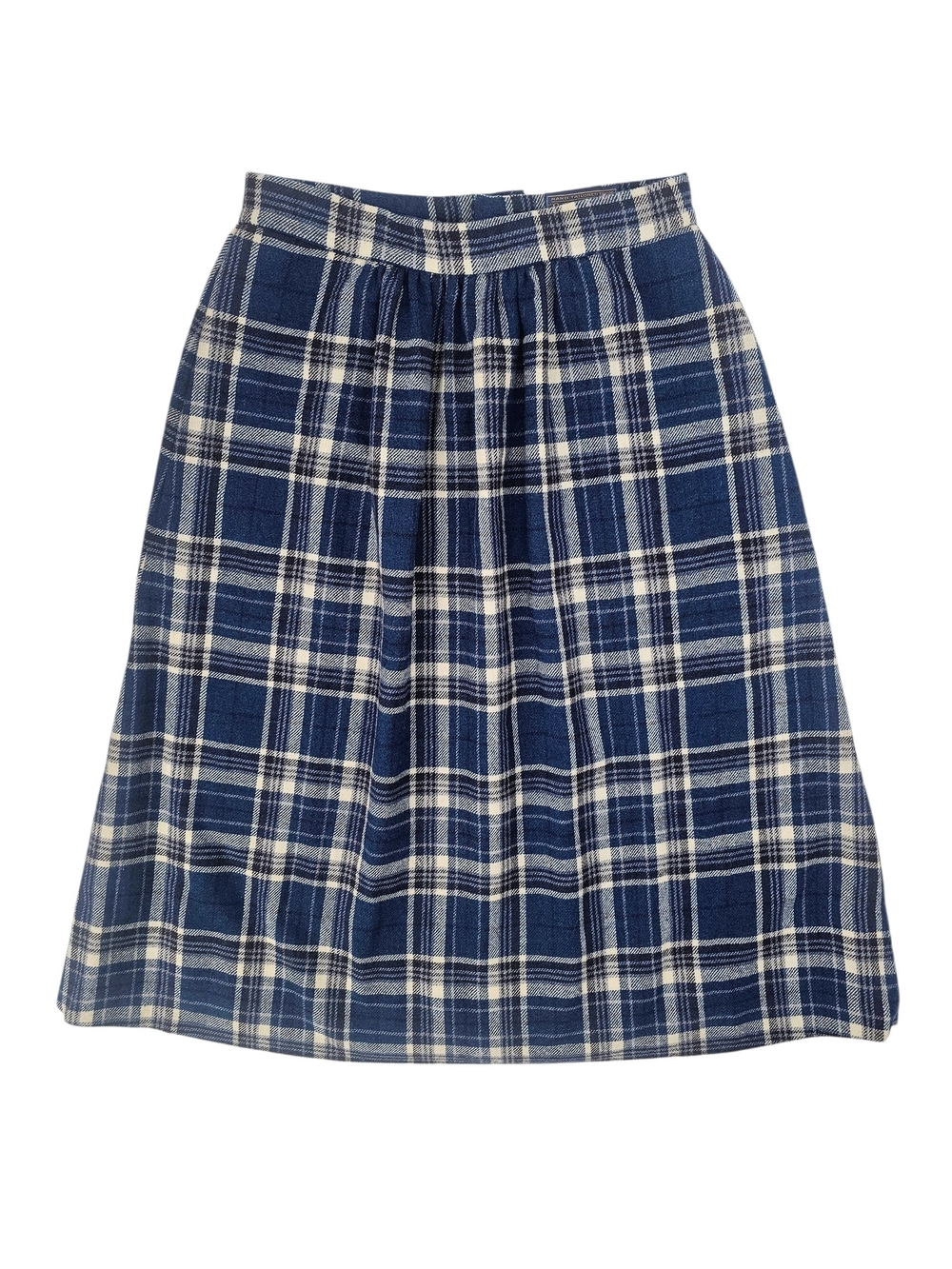 Vintage Pendleton Blue White Plaid Virgin Wool Midi Skirt USA XS Preppy Academia